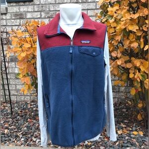 🐲💙Patagonia Synchilla Mens lightweight snap-T Blue/Burgundy Red fleece Vest